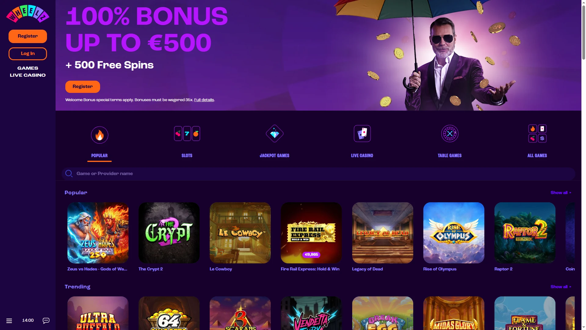 Wheelz Casino - nopea kasino ilman rekisteröintiä